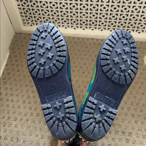 Lauren Ralph Lauren Rossalyn Blue/Green PVC Rainboits sz 9 - Picture 10 of 13